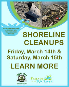 cleanup, fox river, friends, dam, shoreline, litter, trash